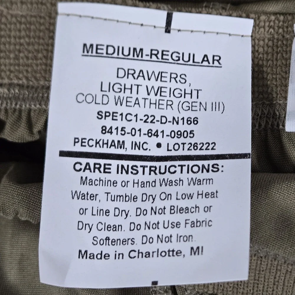US Army Men Pants MEDIUM-REGULAR Olive Green Cold Weather DRAWERS LIGHT